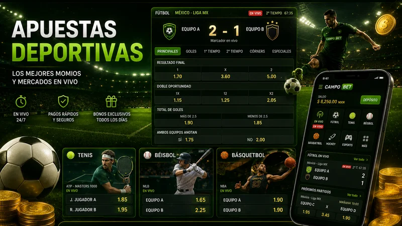 Pantalla de apuestas deportivas con momios en CampoBet México