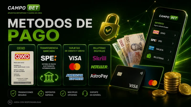Métodos de pago de CampoBet México: OXXO, SPEI, tarjetas y efectivo