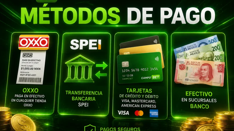 Depósitos y retiros en pesos mexicanos en CampoBet: OXXO, SPEI y tarjetas